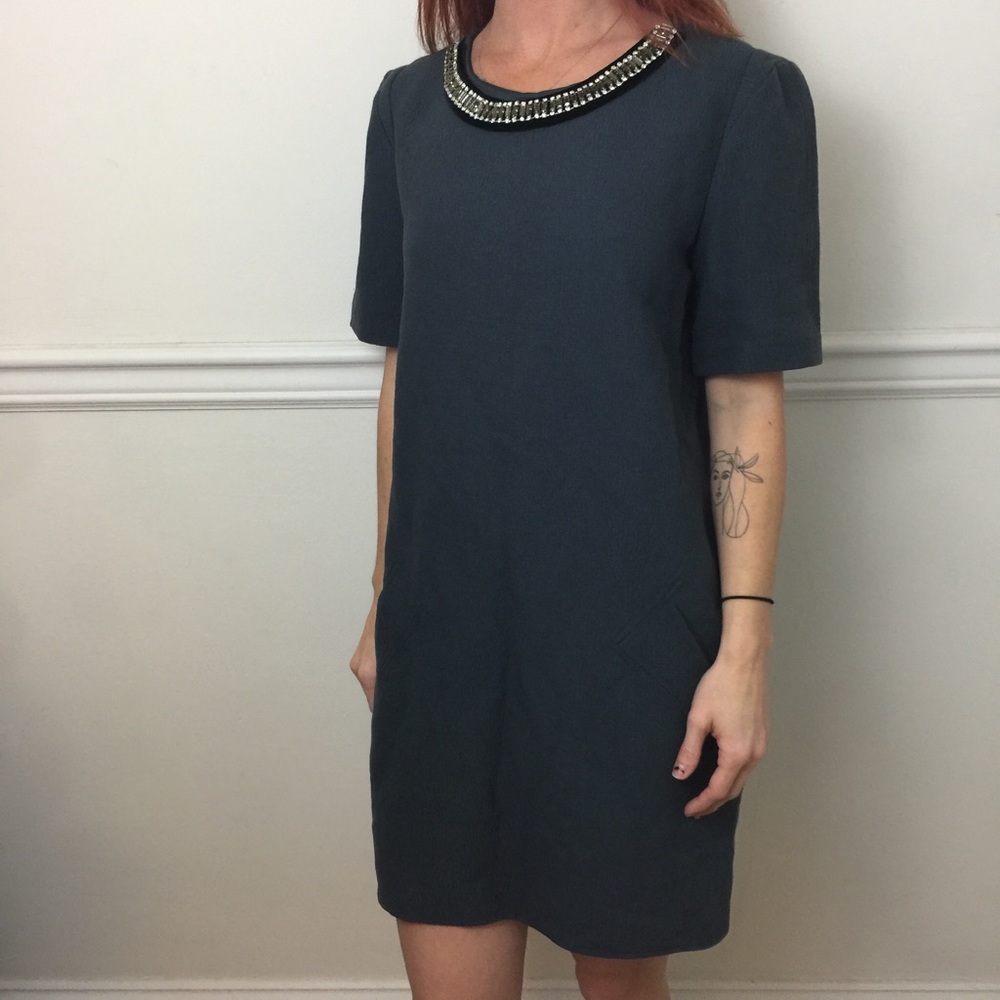 Maje Dark Gray Embellished Neck Midi Dress